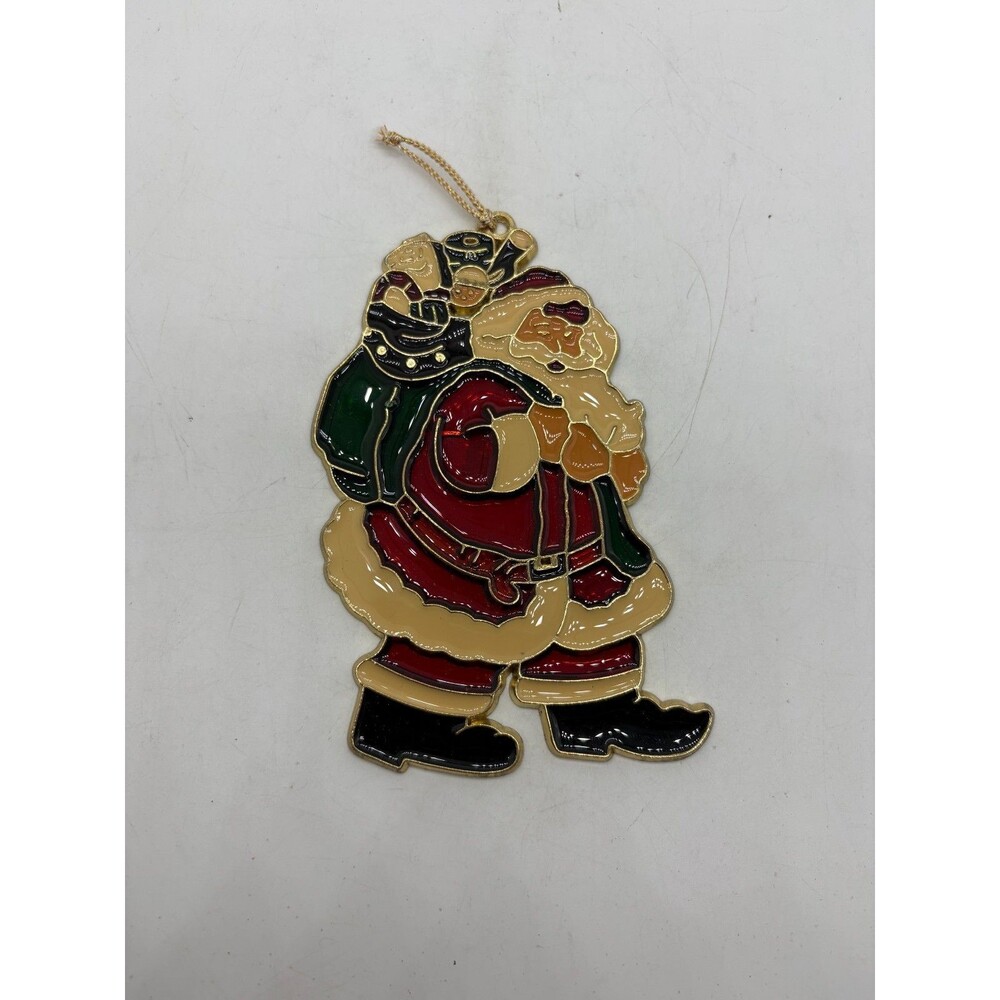 Vintage Stained Glass Sun Catcher Santa Claus Holiday Christmas Ornament 6"